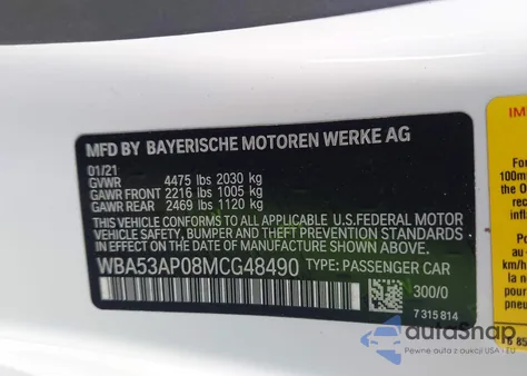 2021 BMW 430I z USA, uszkodzony, nr VIN WBA53AP08MCG48490